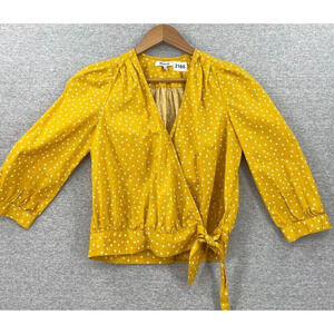 Madewell Blouse Womens Extra Small Yellow Star Scatter Wrap Cropped Top Cotton